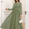 VT VOLLY TOYCH Elegant A-Line Chiffon Bridesmaid Dress - Long Sleeve   OAXG Matcha Color / XS