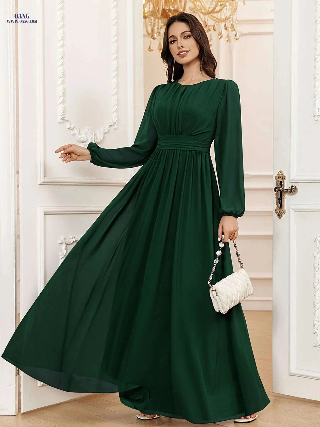 VT VOLLY TOYCH Green A-Line Chiffon Bridesmaid Dress - Puff Sleeves   OAXG Coffee color / XS