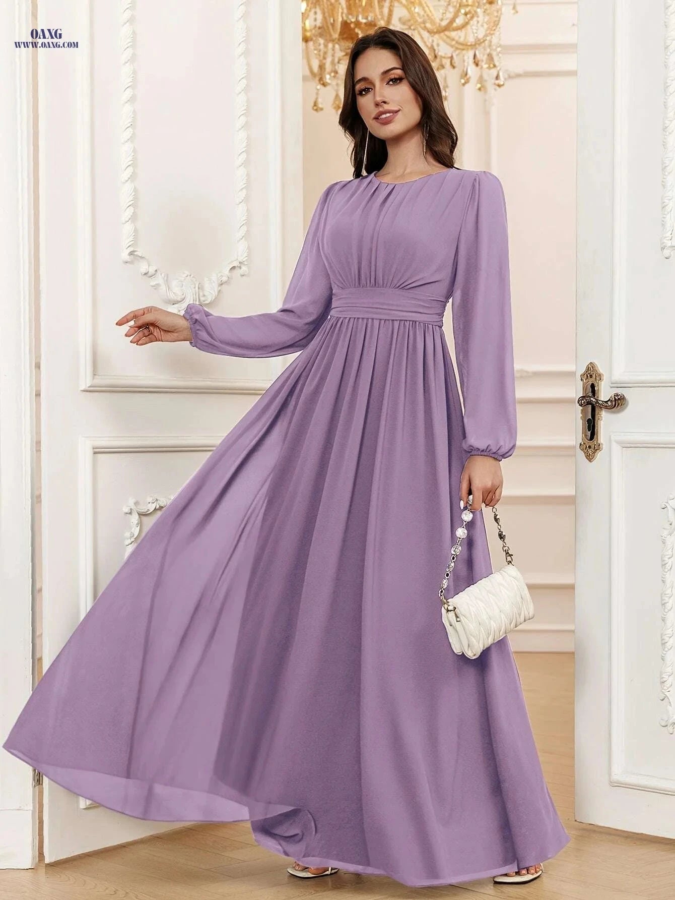 VT VOLLY TOYCH Green A-Line Chiffon Bridesmaid Dress - Puff Sleeves   OAXG Coffee color / XS