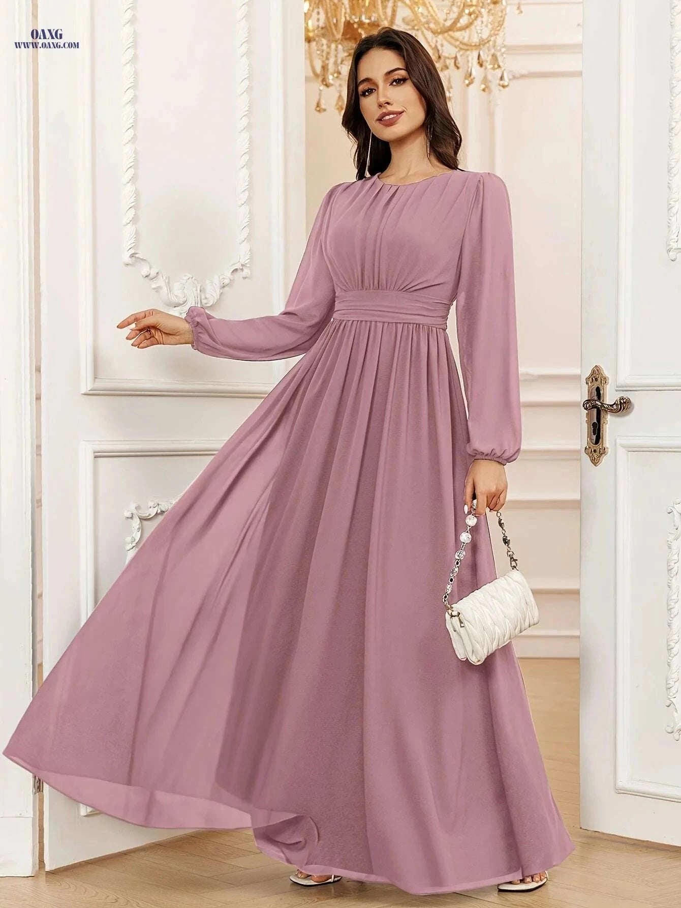 VT VOLLY TOYCH Green A-Line Chiffon Bridesmaid Dress - Puff Sleeves   OAXG Coffee color / XS
