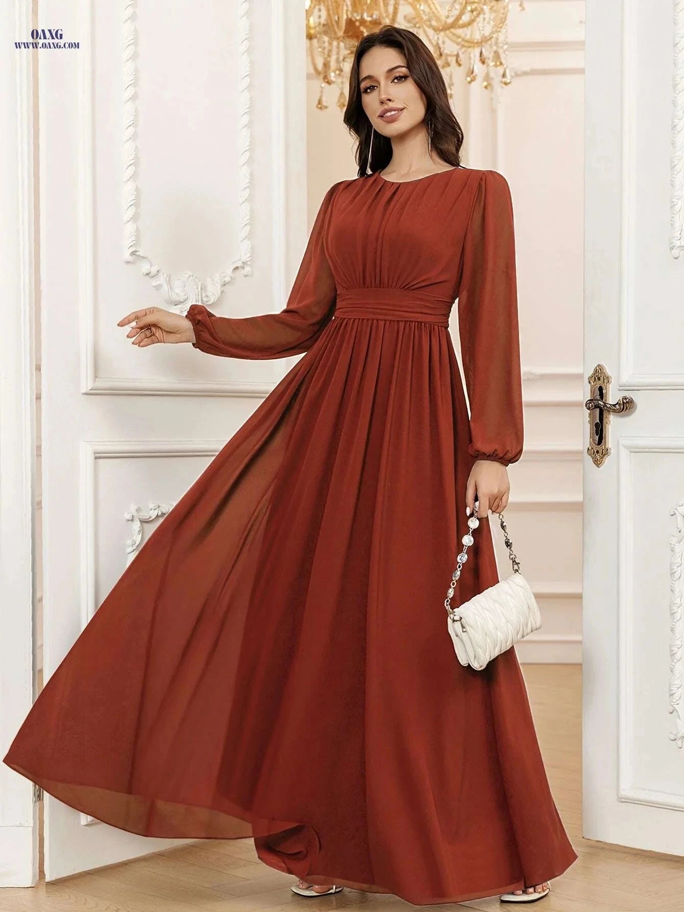 VT VOLLY TOYCH Green A-Line Chiffon Bridesmaid Dress - Puff Sleeves   OAXG 