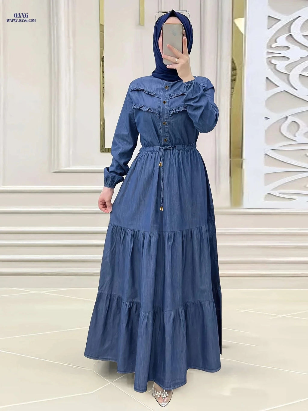 Washed Denim Muslim Women's Dress - Stylish and Elegant Design   OAXG 
