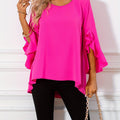 Wavy Hem Long Women's Top Z Elegant Special Same Style   OAXG Bright Pink Color / S