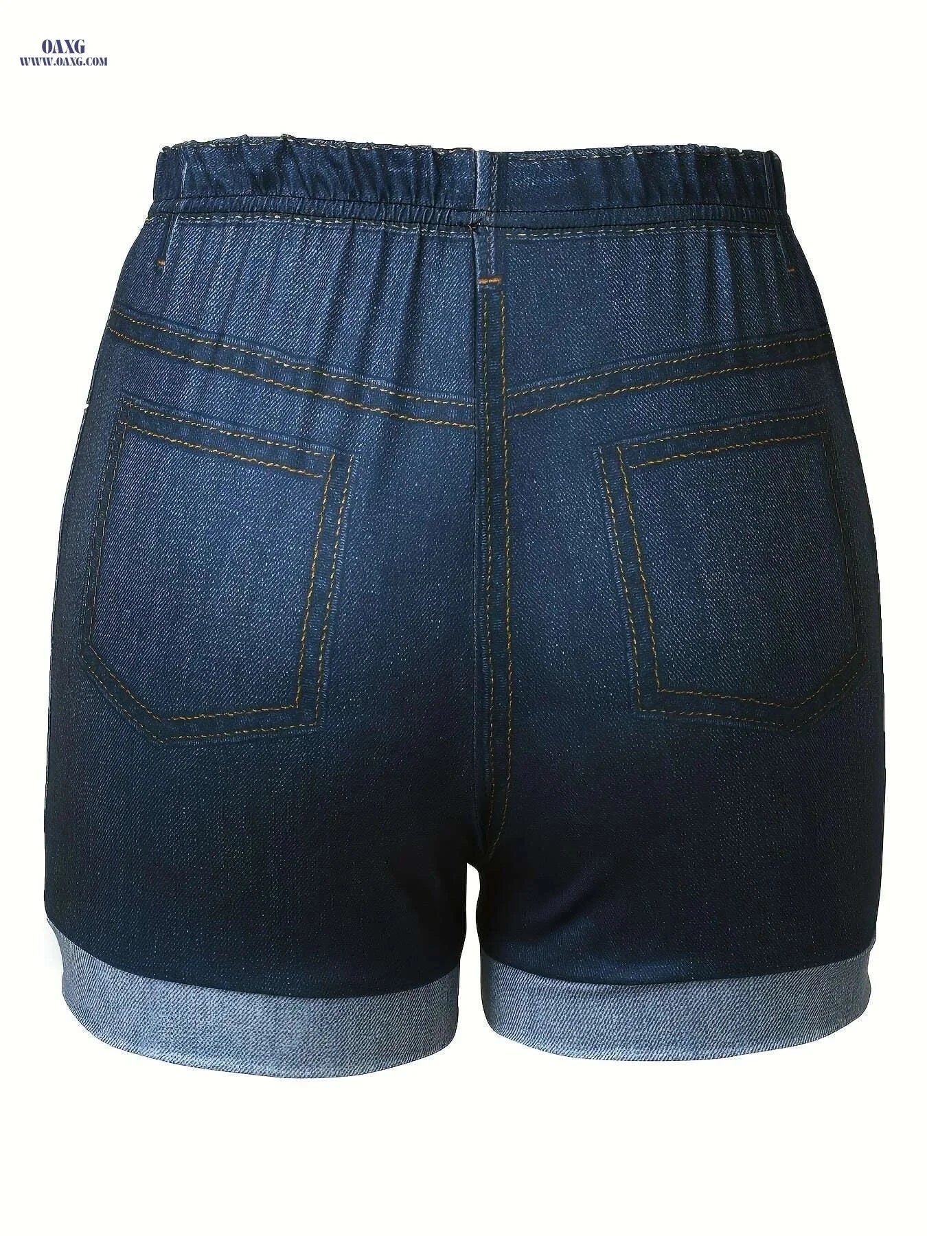 Western Denim Print Waist Jean Shorts - Casual Summer Style   OAXG 