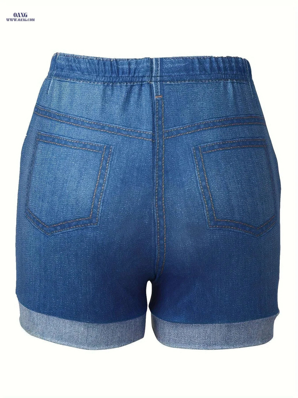 Western Denim Print Waist Jean Shorts - Casual Summer Style   OAXG 