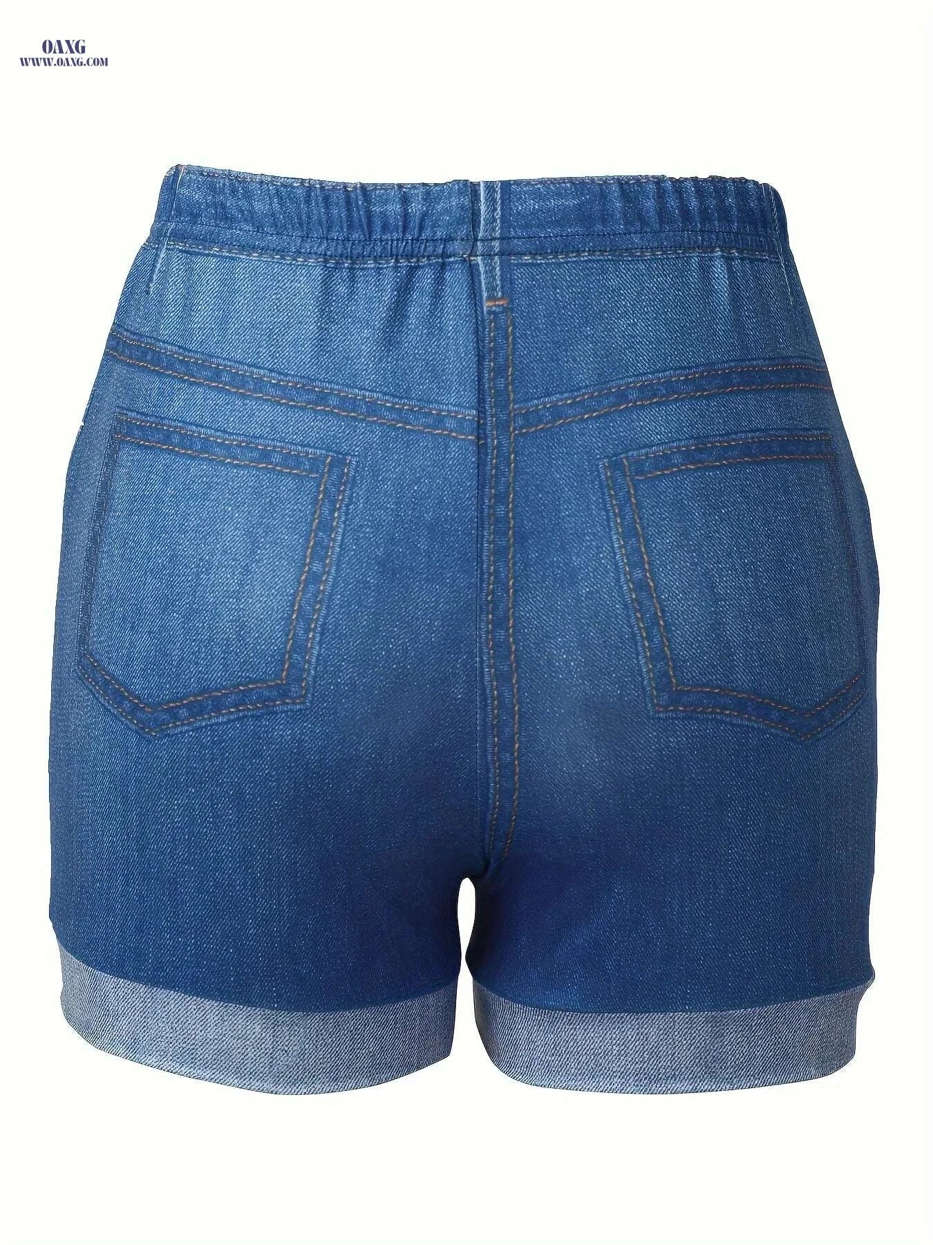 Western Denim Print Waist Jean Shorts - Casual Summer Style   OAXG 