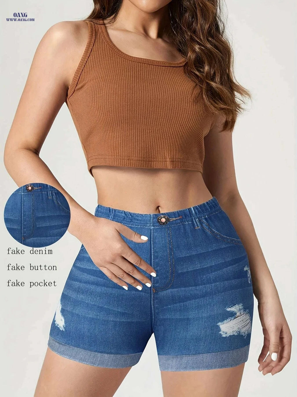Western Denim Print Waist Jean Shorts - Casual Summer Style   OAXG 