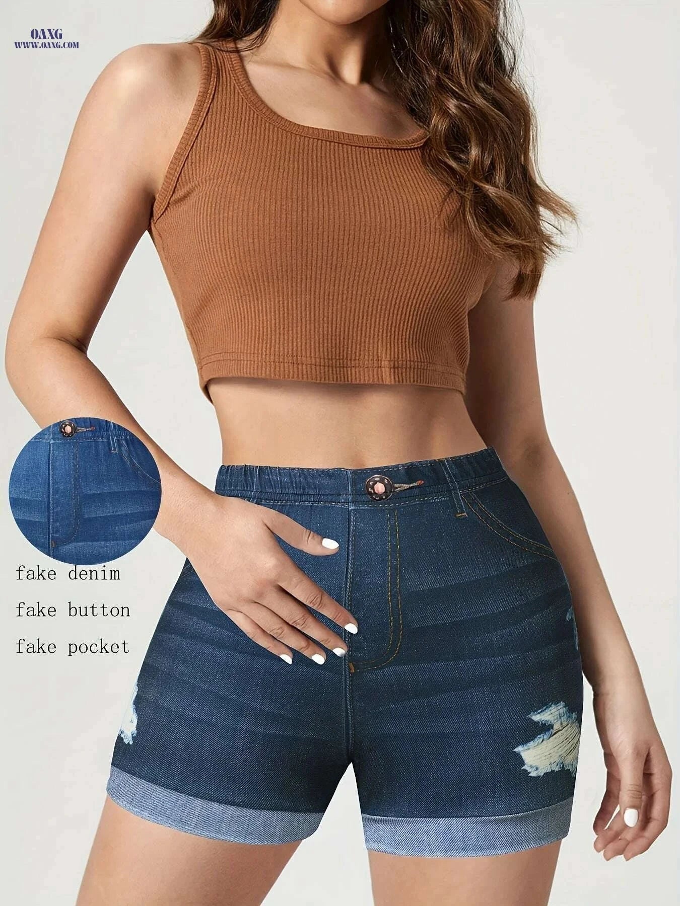 Western Denim Print Waist Jean Shorts - Casual Summer Style   OAXG 