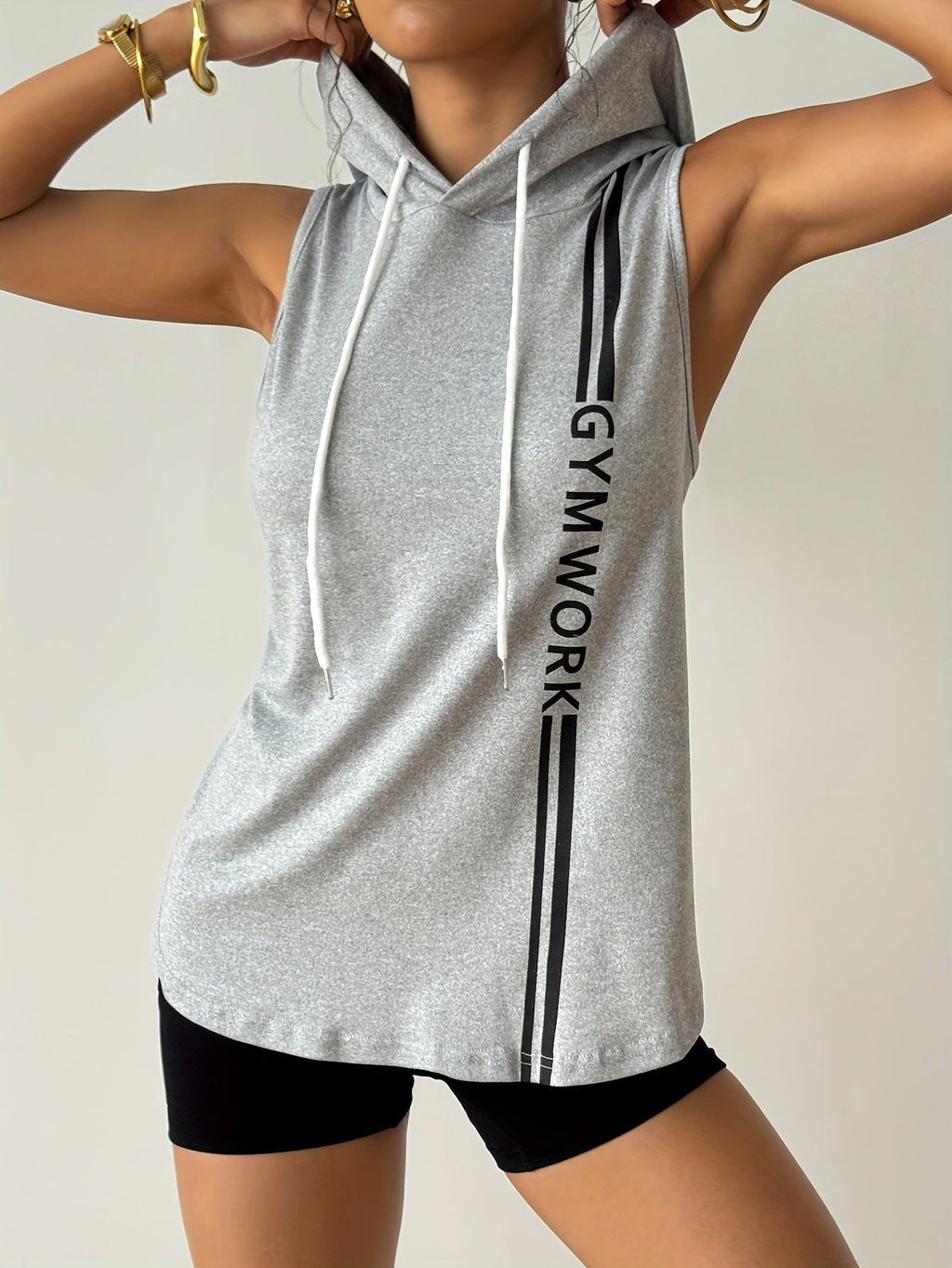 Western Individualistic Athletic Casual All-Match Hooded Printed Vest   OAXG Grey / S