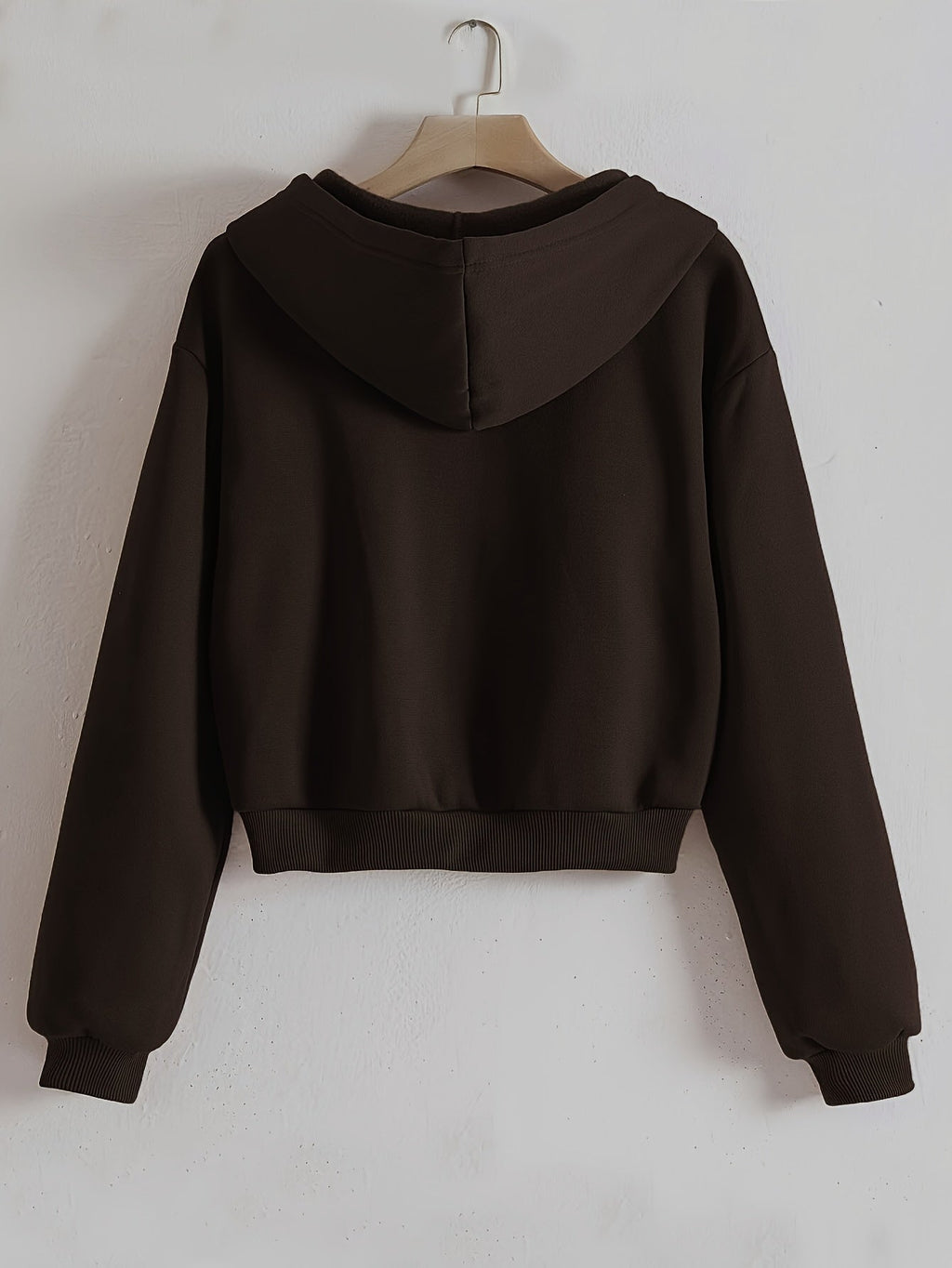 Western Solid Color Zip-Up Hooded Sweatshirt Women'S Fall Winter Fleece Thickened Kangaroo Pouch Short Open Cardigan Casual Athletic Top   OAXG Coffee Brown / XS