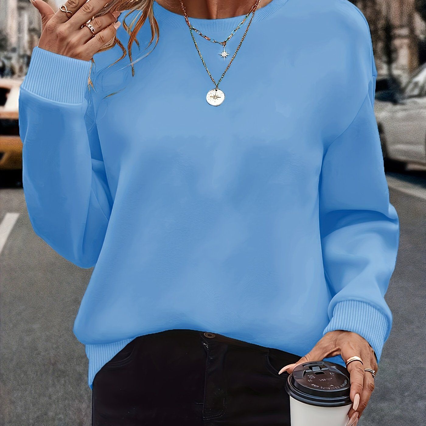 Western Women'S Fashion Solid Color Versatile Round Neck Sweatshirt Autumn Winter Fleece Thickened Loose Casual Athletic Top   OAXG Light Purple / S
