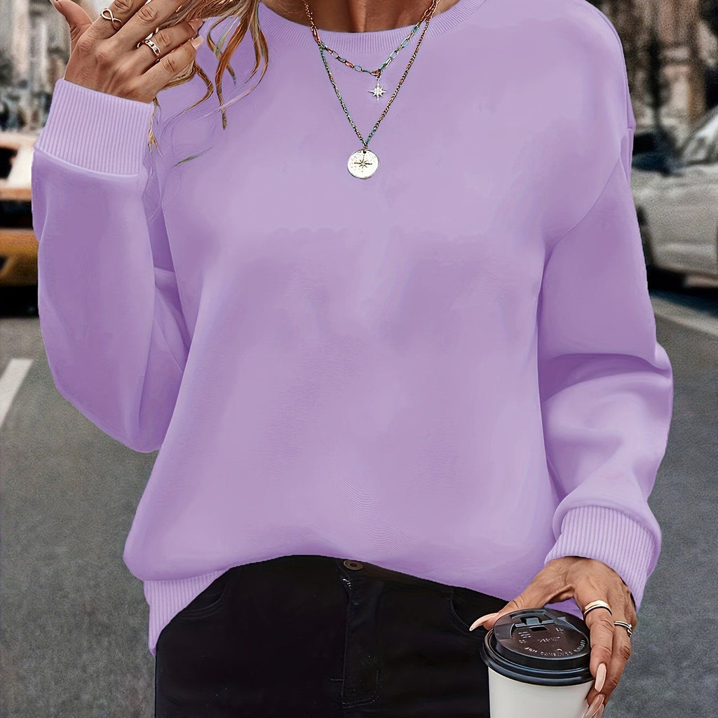 Western Women'S Fashion Solid Color Versatile Round Neck Sweatshirt Autumn Winter Fleece Thickened Loose Casual Athletic Top   OAXG Light Purple / S