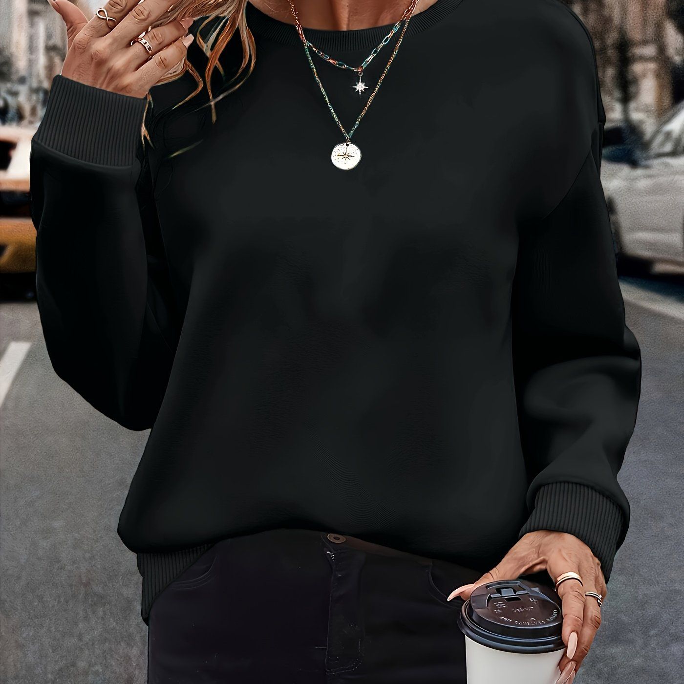 Western Women'S Fashion Solid Color Versatile Round Neck Sweatshirt Autumn Winter Fleece Thickened Loose Casual Athletic Top   OAXG Light Purple / S