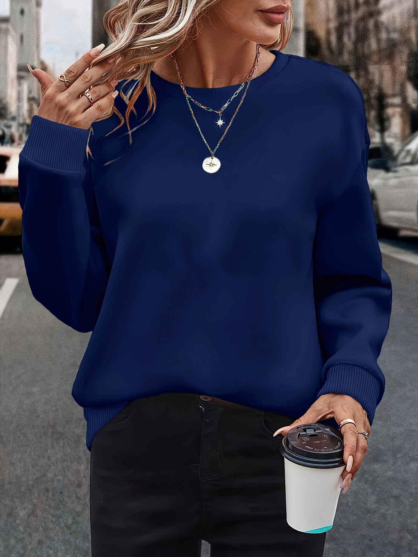 Western Women'S Fashion Solid Color Versatile Round Neck Sweatshirt Autumn Winter Fleece Thickened Loose Casual Athletic Top   OAXG Light Purple / S