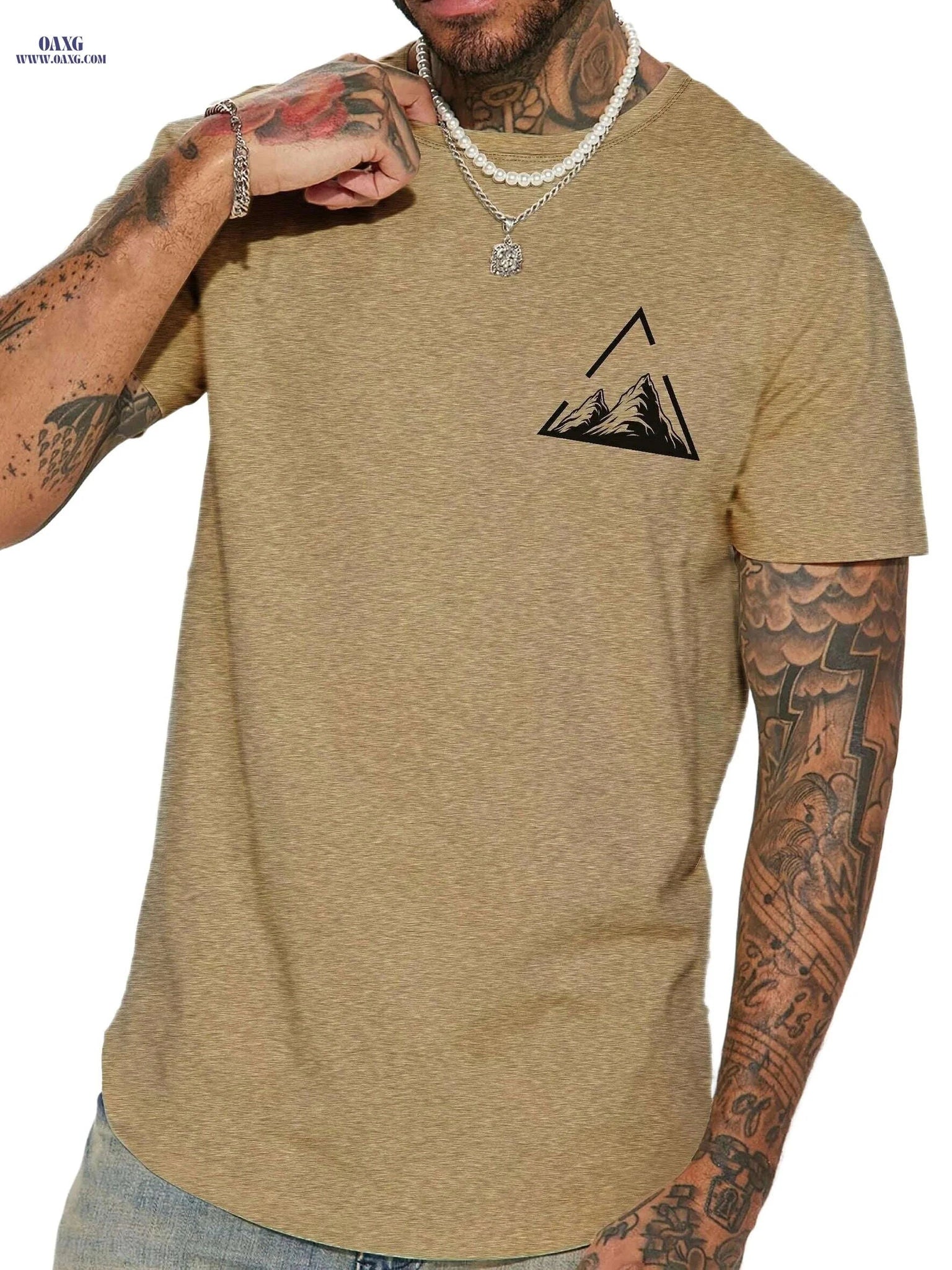 WHICHONE Stylish Men's T-Shirt - Triangular Frame Pattern Print   OAXG Mint Green / S