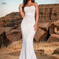 White Extra-Long Strapless Sequined Dress - Off the Shoulder Corset   OAXG White / XS