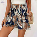 White & Navy Blue Leaf Print Shorts - Loose Fit, Summer Ready Style   OAXG 