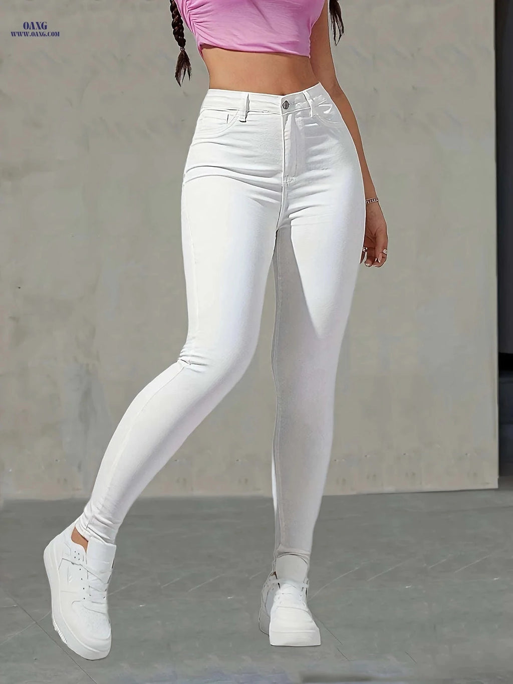 White Slim-Fit Skinny Denim Pants - High Stretch for All Seasons   OAXG White / XS