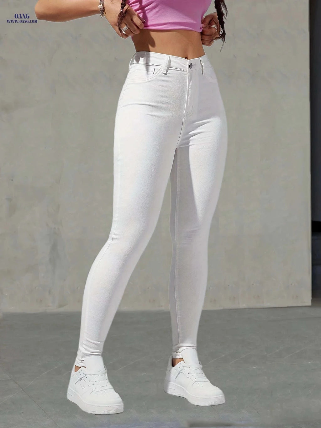 White Slim-Fit Skinny Denim Pants - High Stretch for All Seasons   OAXG White / XS