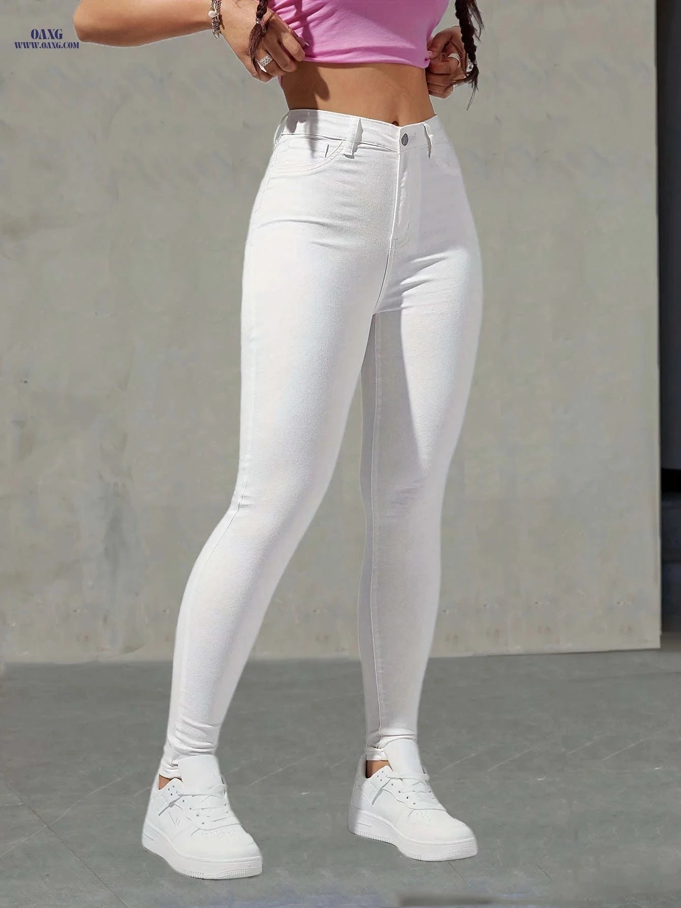 White Slim-Fit Skinny Denim Pants - High Stretch for All Seasons   OAXG White / XS