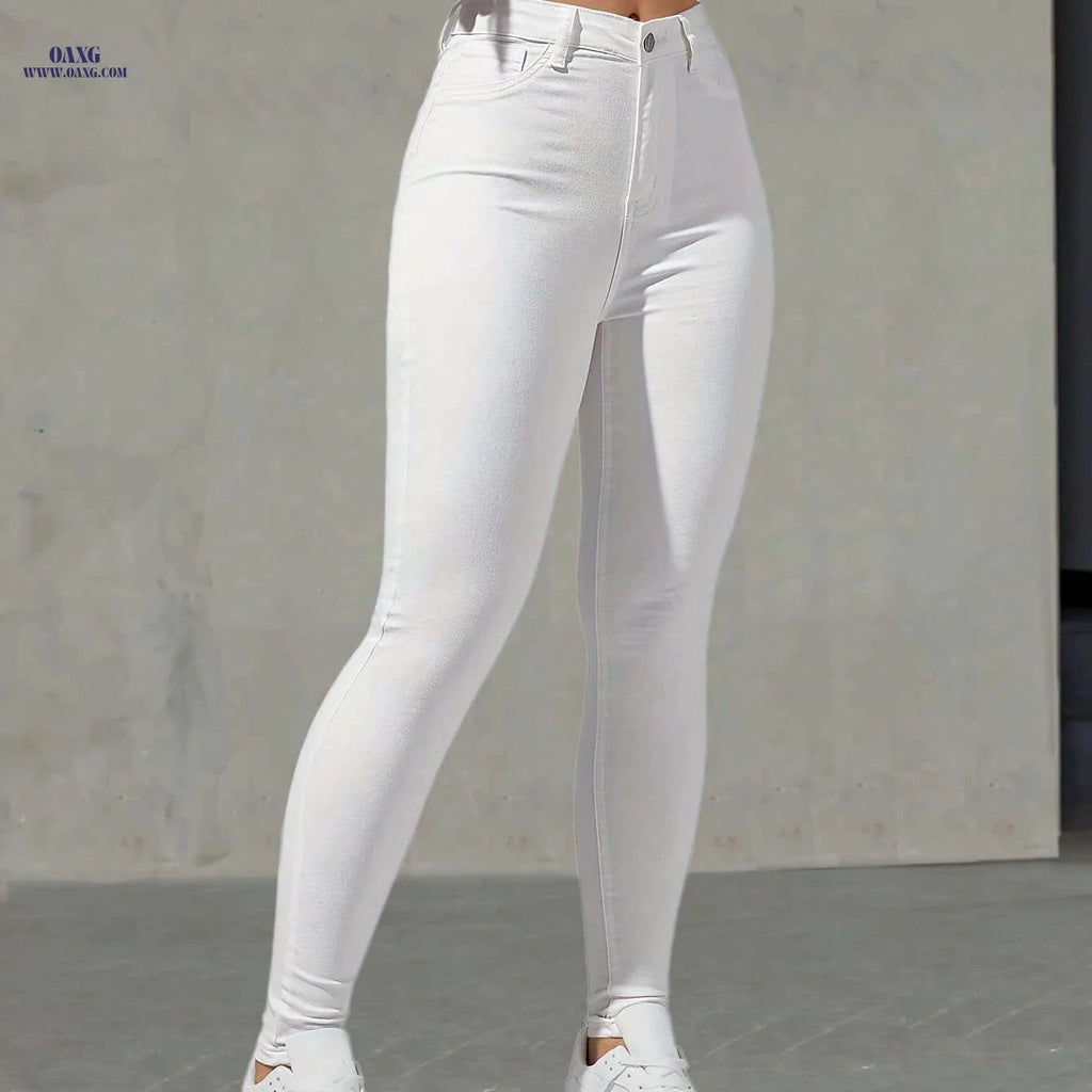 White Slim-Fit Skinny Denim Pants - High Stretch for All Seasons   OAXG White / XS