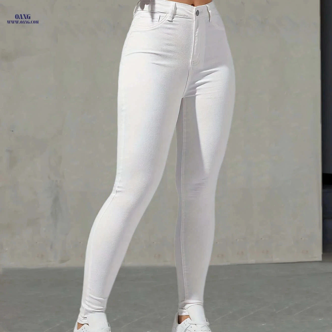 White Slim-Fit Skinny Denim Pants - High Stretch for All Seasons   OAXG White / XS