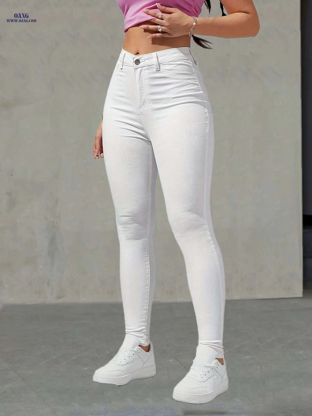White Slim-Fit Skinny Denim Pants - High Stretch for All Seasons   OAXG White / XS