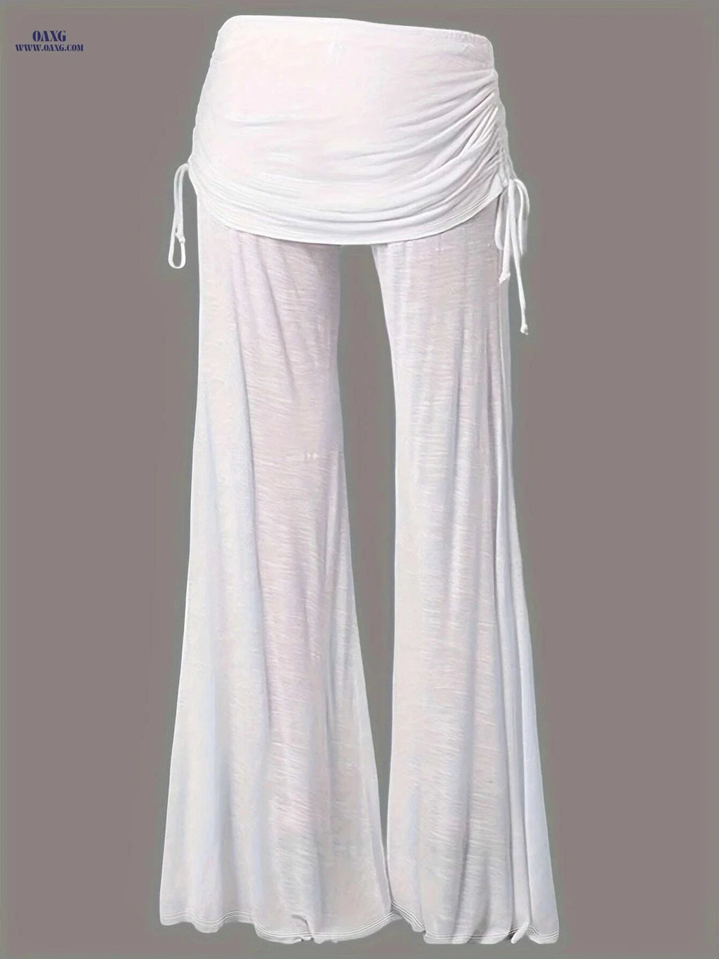 Wide Leg Ruched Waist Pants for Women - Casual Summer Style   OAXG Black / S
