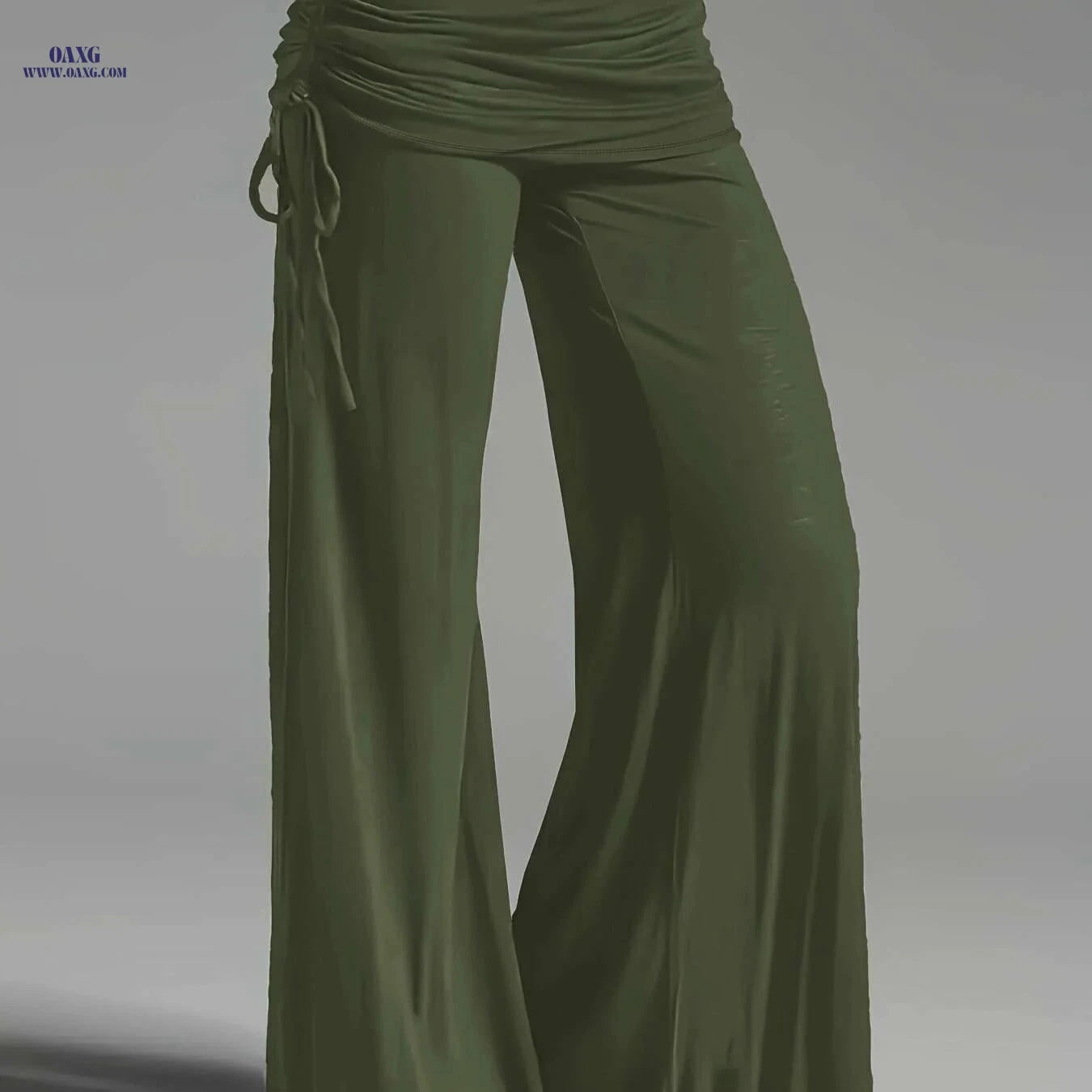 Wide Leg Ruched Waist Pants for Women - Casual Summer Style   OAXG Black / S