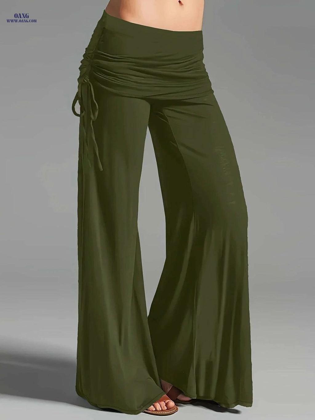 Wide Leg Ruched Waist Pants for Women - Casual Summer Style   OAXG Black / S