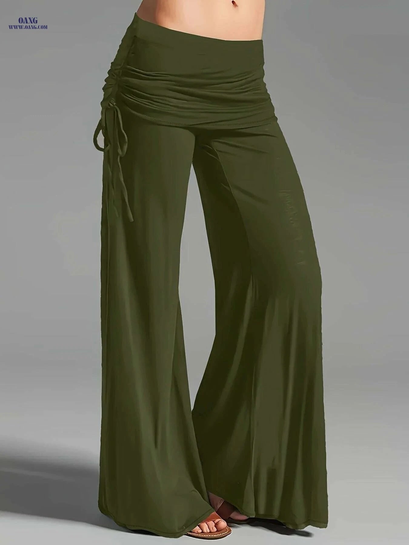 Wide Leg Ruched Waist Pants for Women - Casual Summer Style   OAXG Black / S