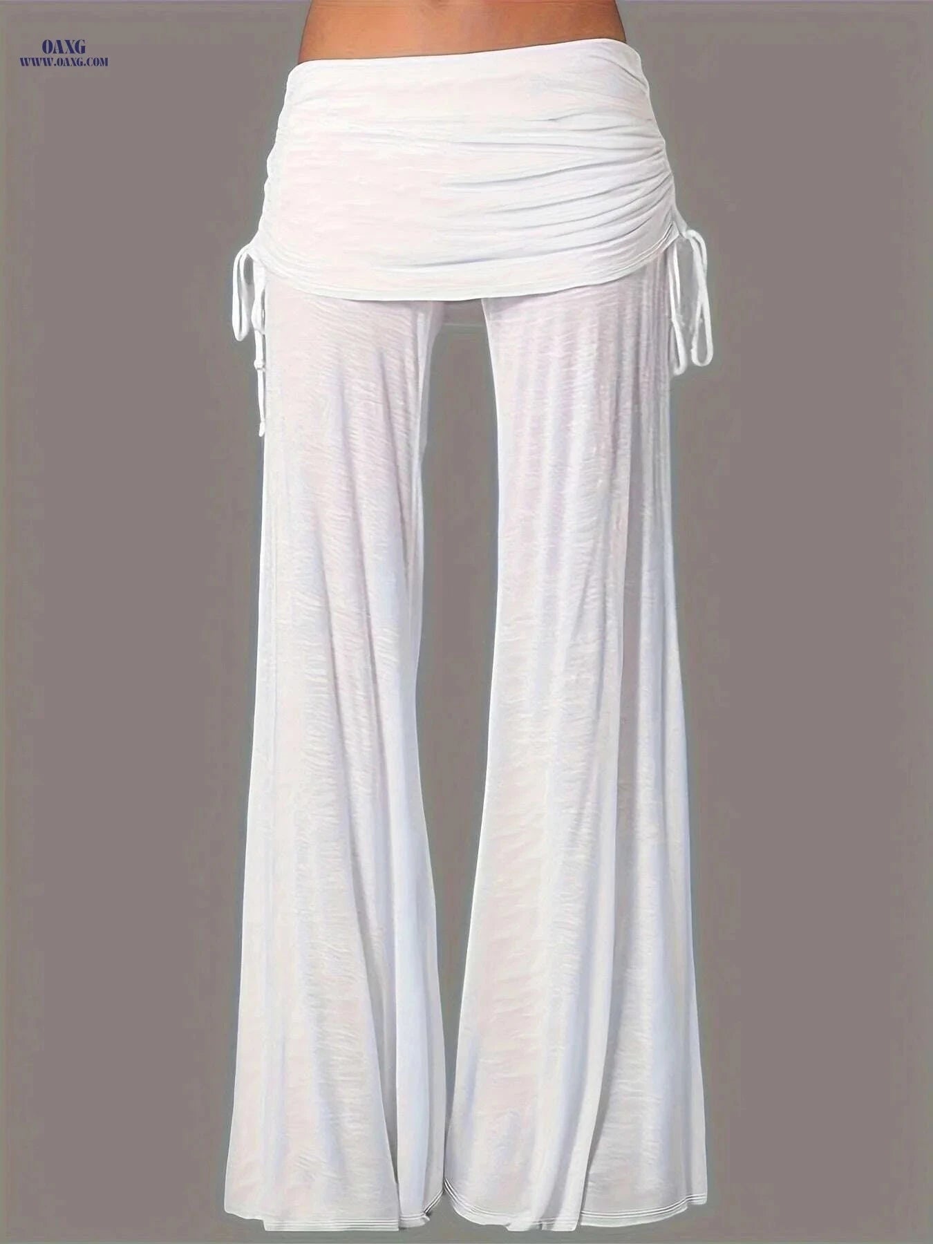 Wide Leg Ruched Waist Pants for Women - Casual Summer Style   OAXG Black / S