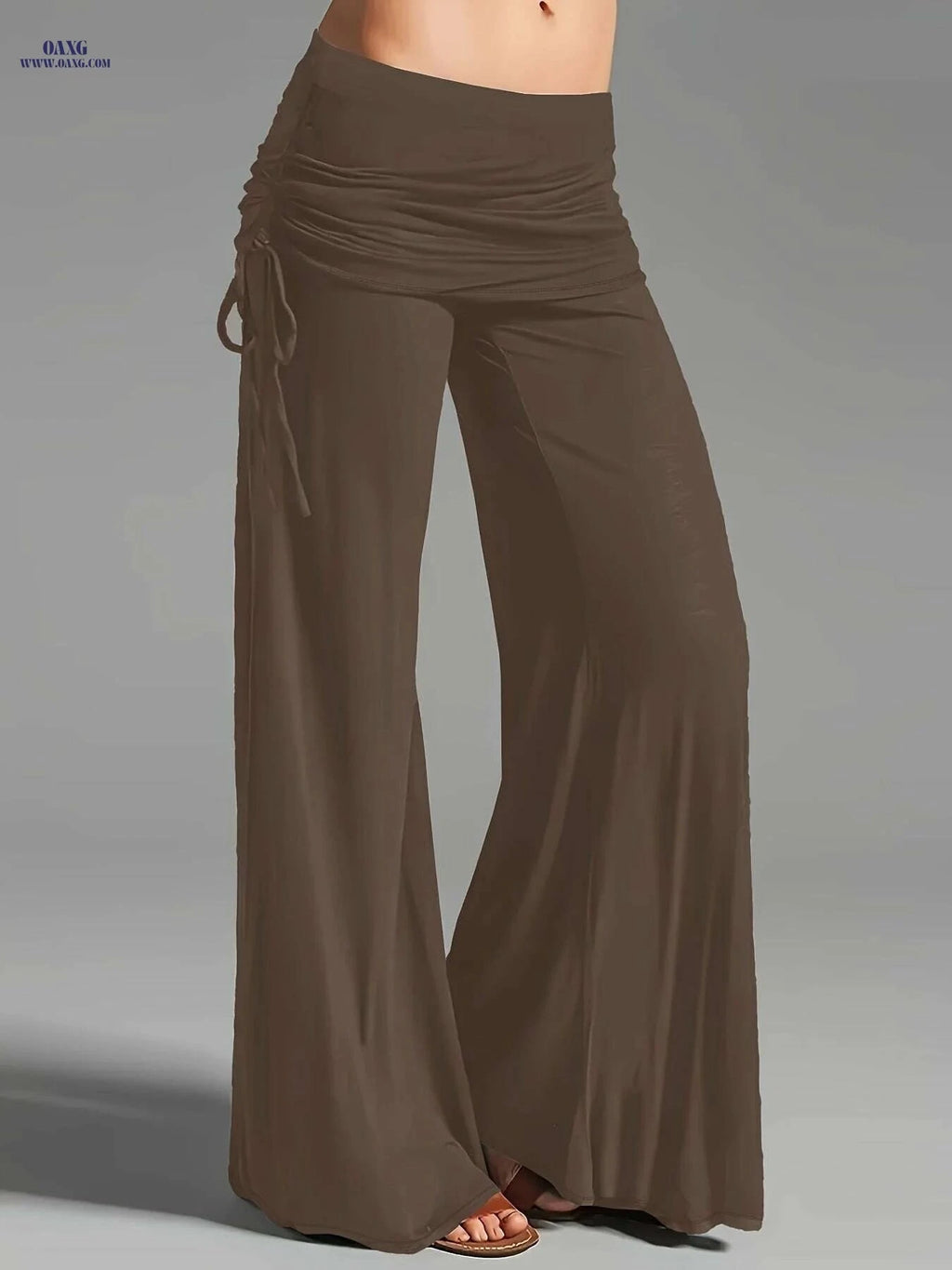 Wide Leg Ruched Waist Pants for Women - Casual Summer Style   OAXG Black / S