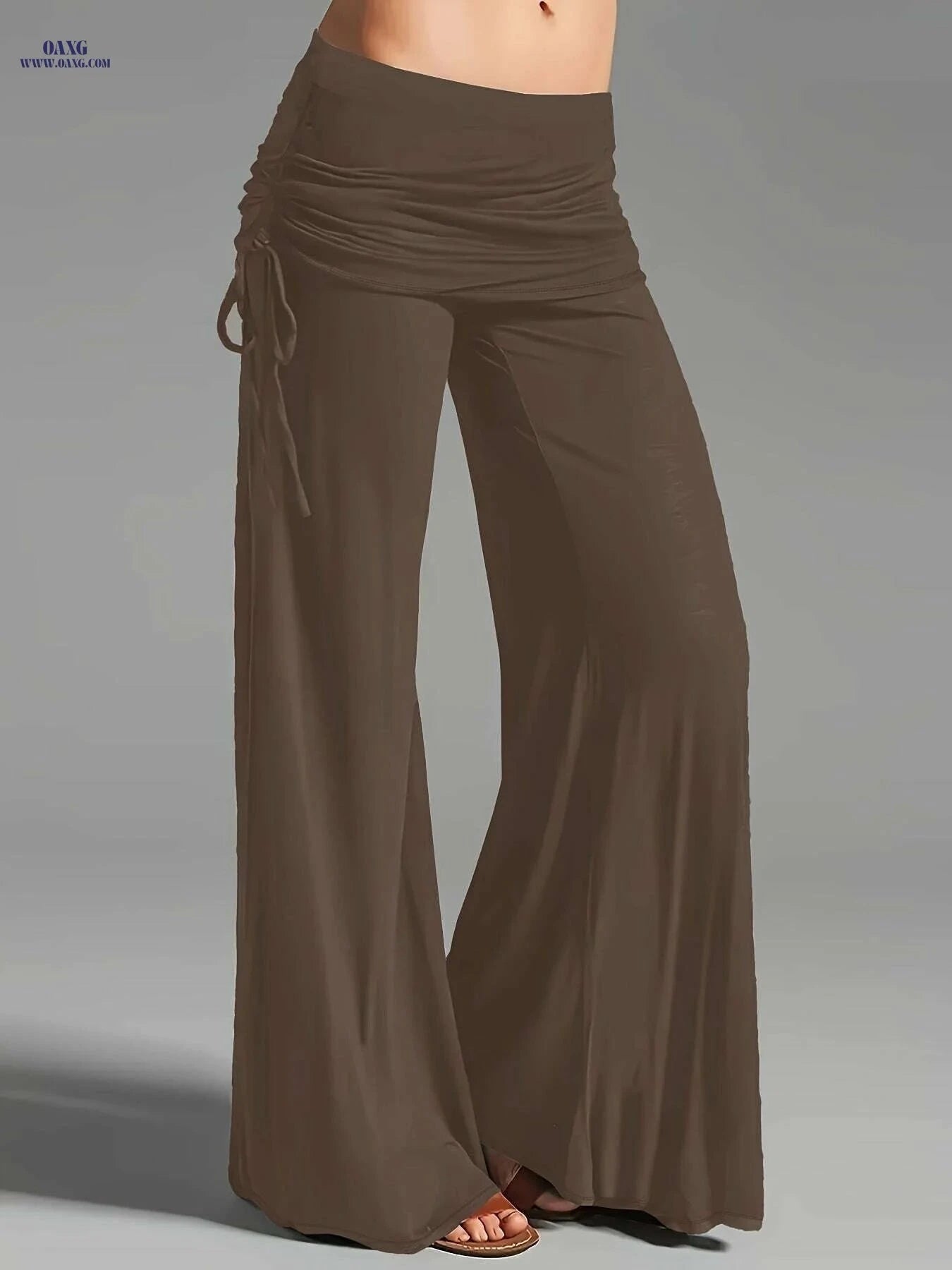 Wide Leg Ruched Waist Pants for Women - Casual Summer Style   OAXG Black / S