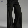 Wide Leg Ruched Waist Pants for Women - Casual Summer Style   OAXG Black / S