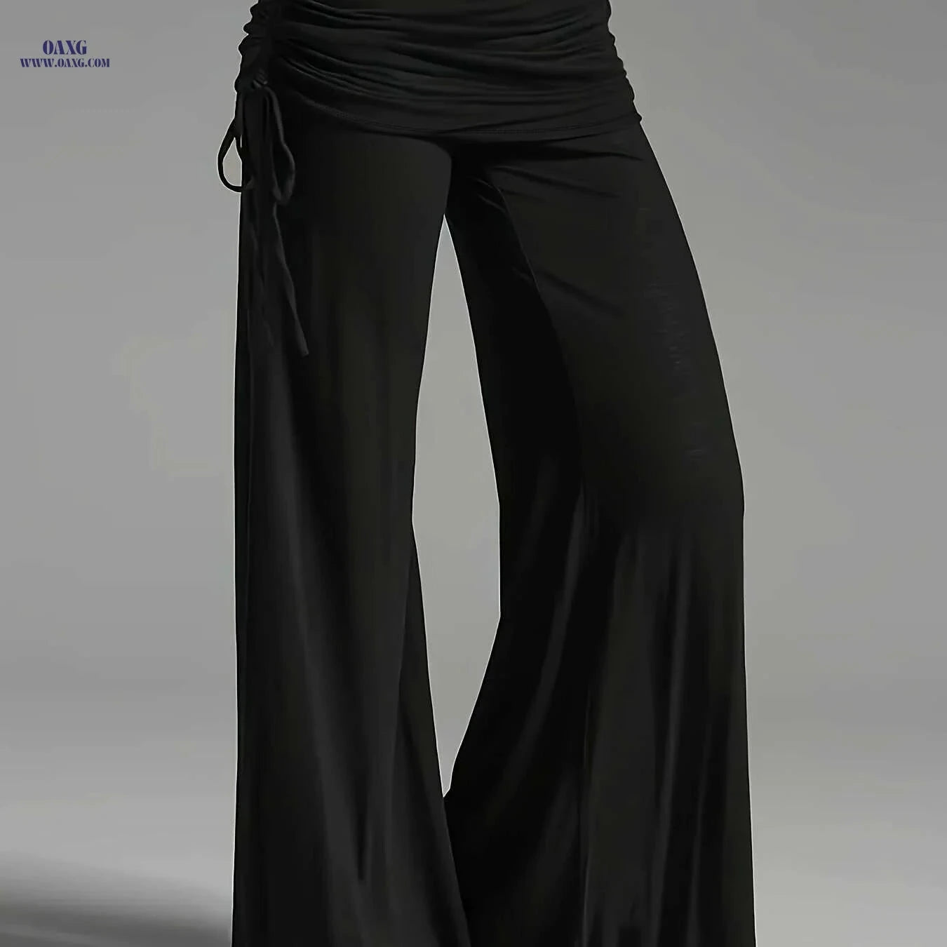 Wide Leg Ruched Waist Pants for Women - Casual Summer Style   OAXG Black / S