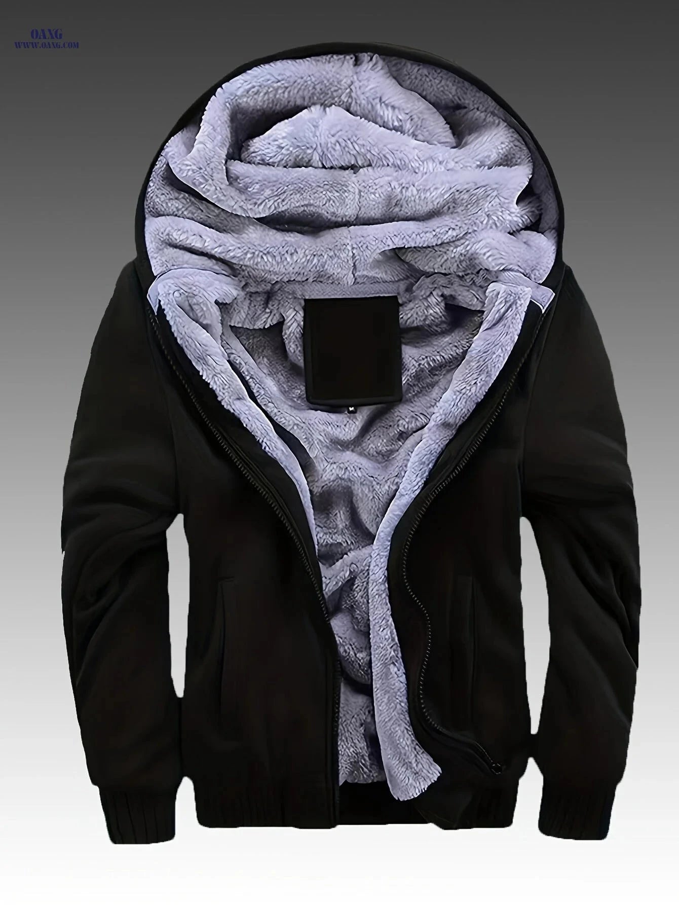 Winter Thickened Fleece-Lined Hoodie Jacket for Men - Solid Color   OAXG Black / FR XS