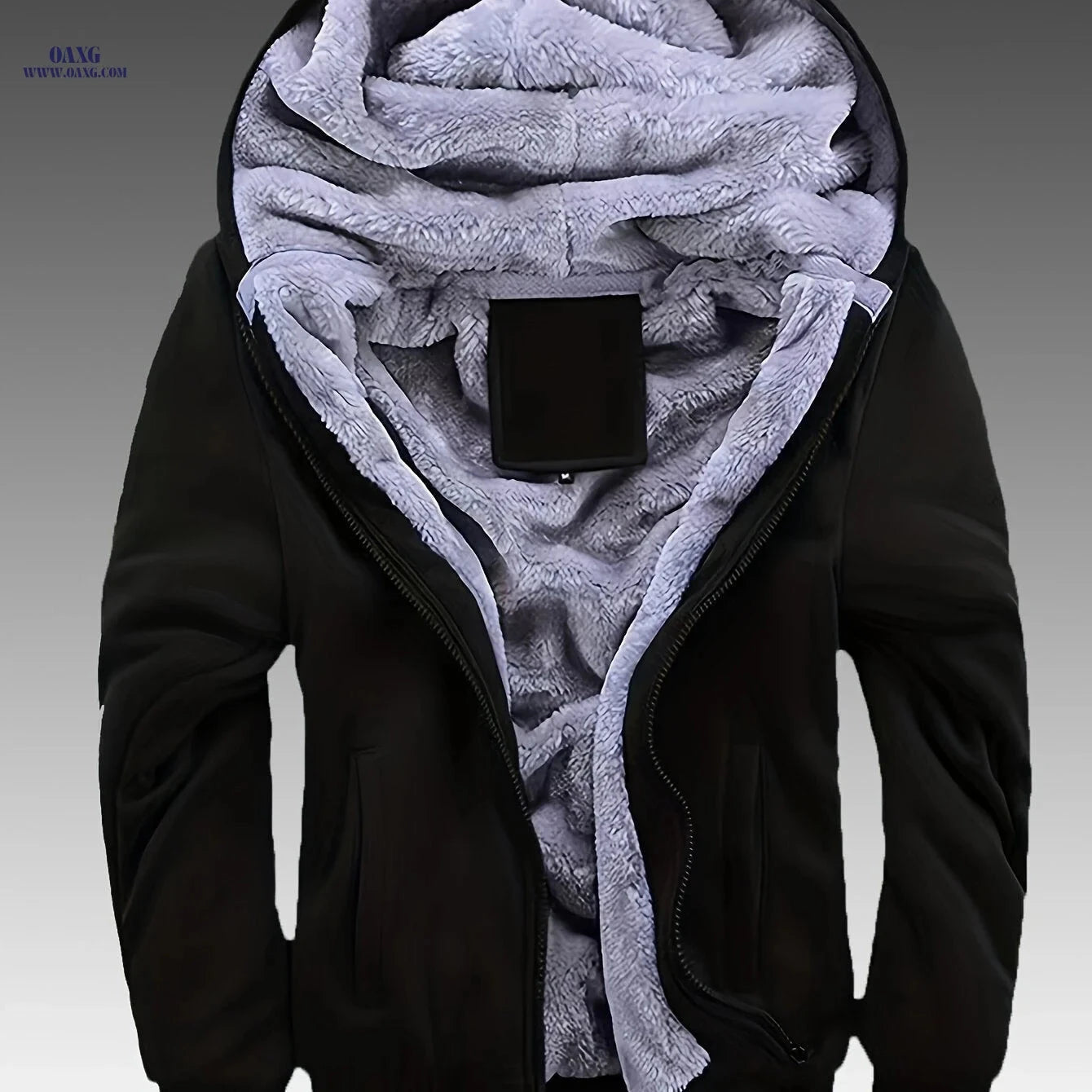 Winter Thickened Fleece-Lined Hoodie Jacket for Men - Solid Color   OAXG Black / FR XS