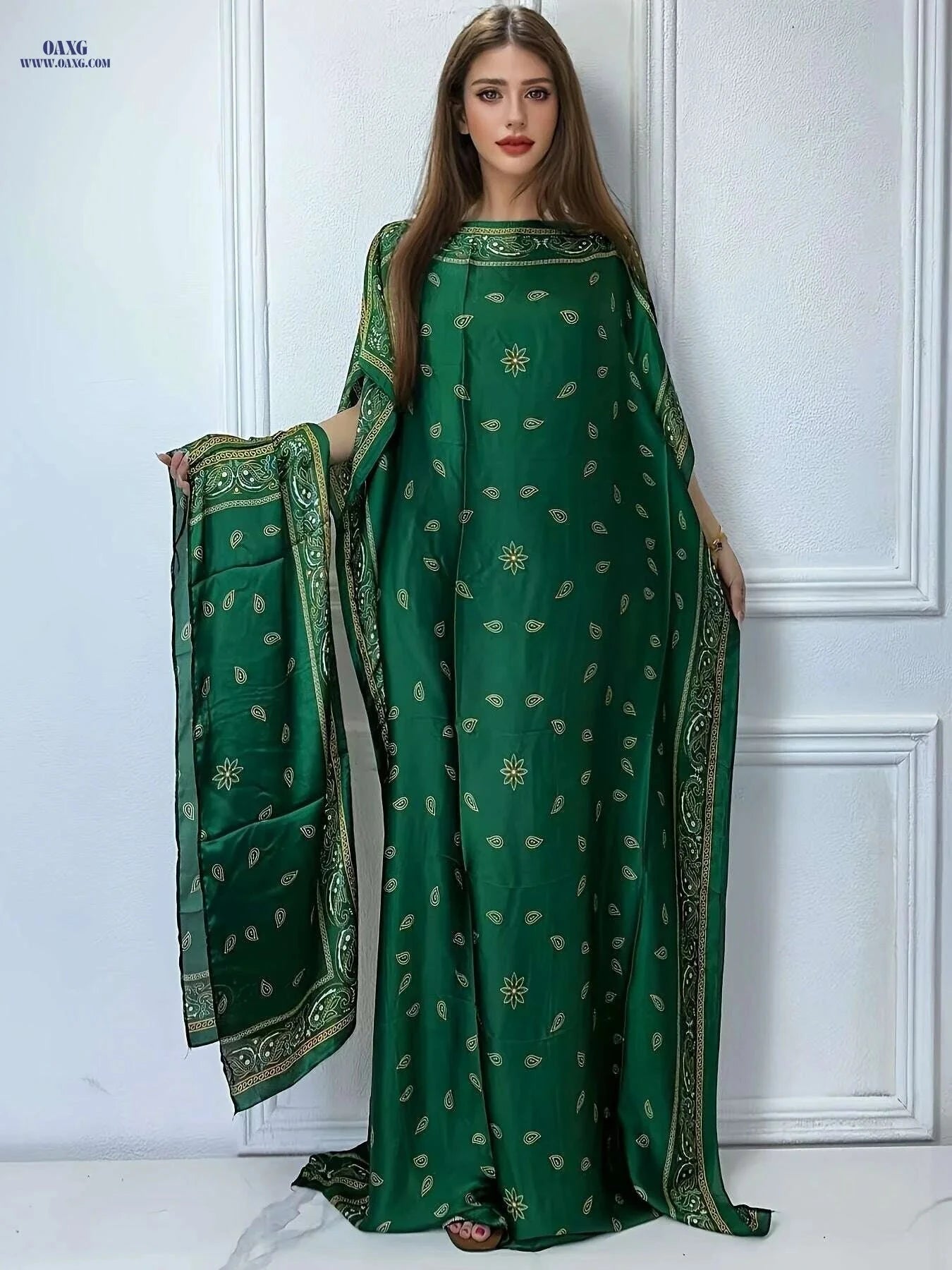 WINYI Bohemian Boat Neck Abaya - Elegant Batwing Sleeve Dress   OAXG Burgundy / One-size