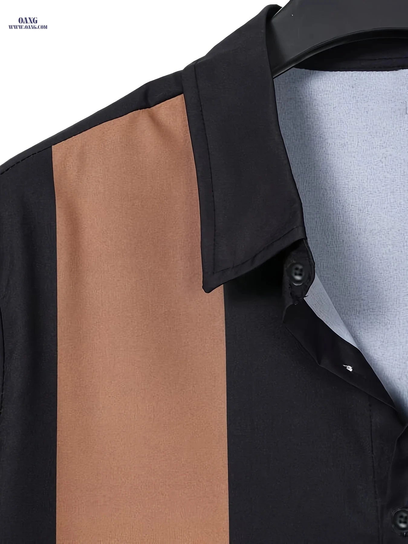 WISH A HORSE Men's Casual Lapel Shirt - Patchwork Geometric Print   OAXG Black / FR S