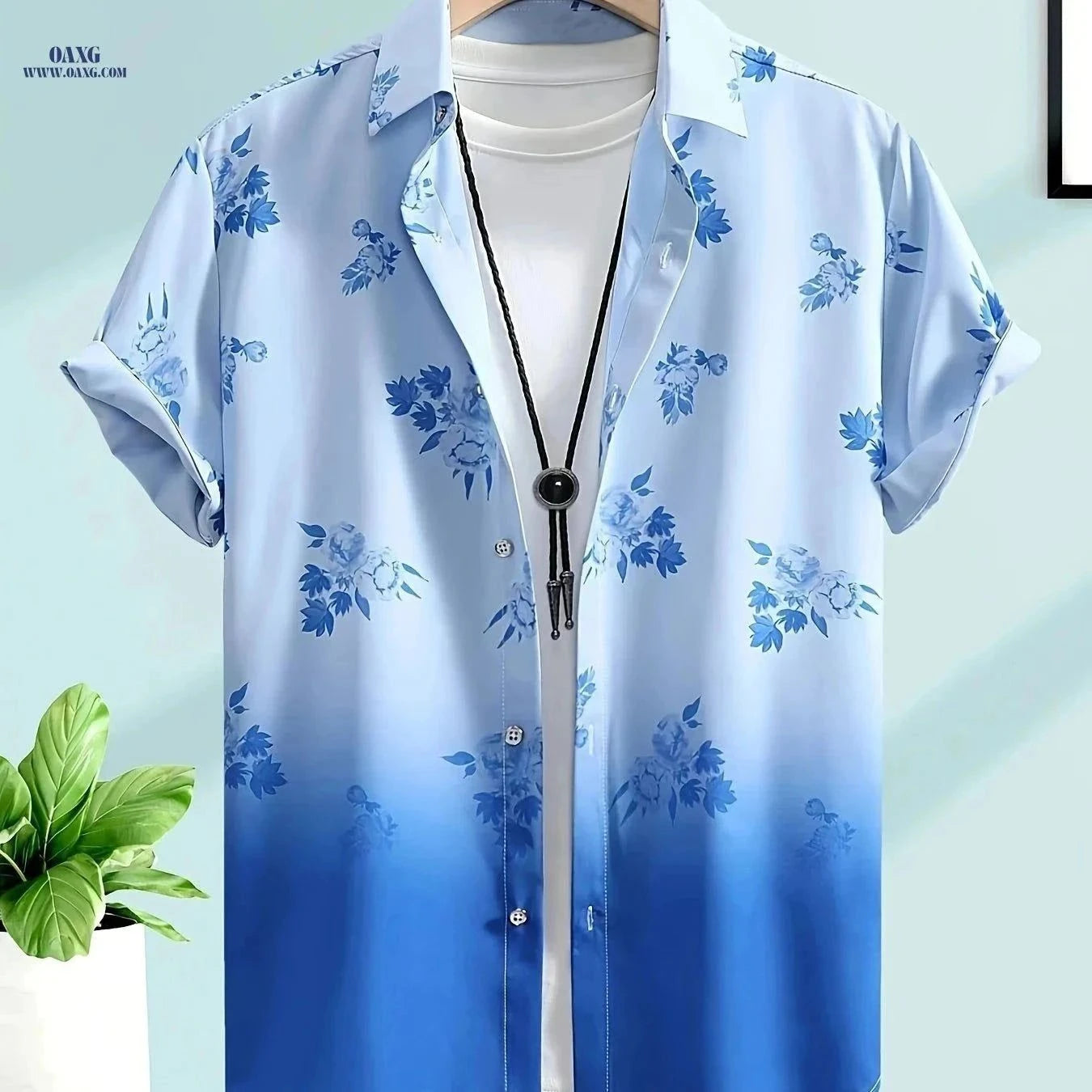 WISH A HORSE Men's Floral Gradient Short Sleeve Shirt - Casual Summer Fit   OAXG White / FR S