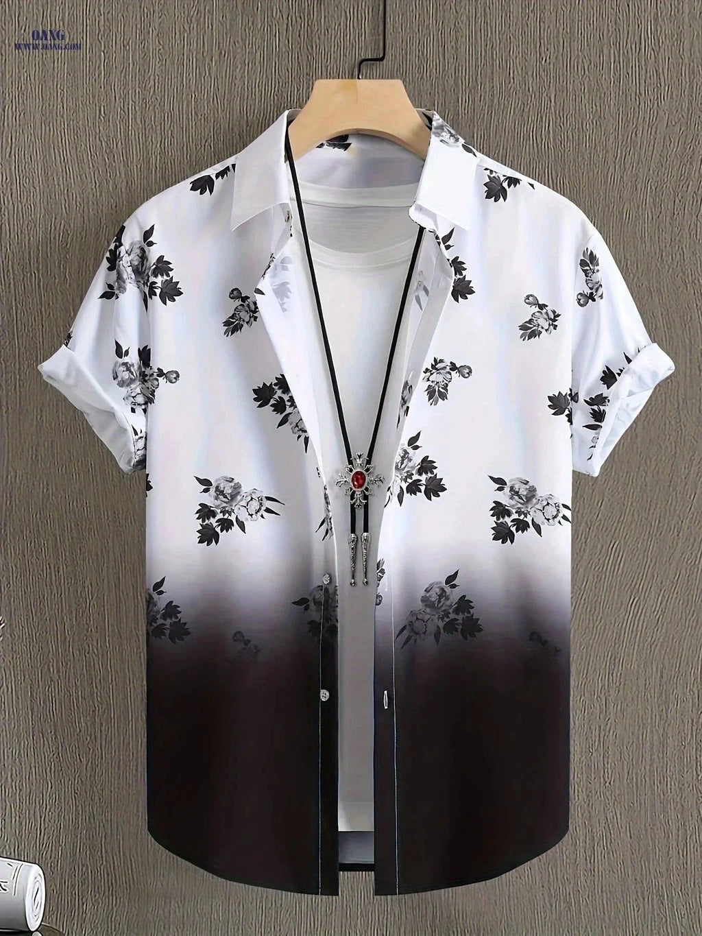WISH A HORSE Men's Floral Gradient Short Sleeve Shirt - Casual Summer Fit   OAXG White / FR S