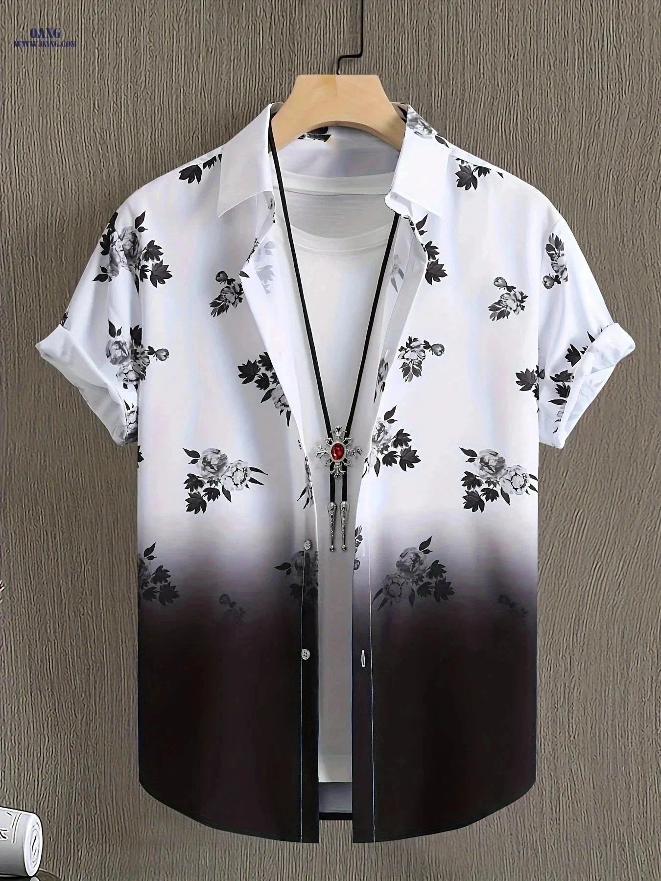 WISH A HORSE Men's Floral Gradient Short Sleeve Shirt - Casual Summer Fit   OAXG White / FR S
