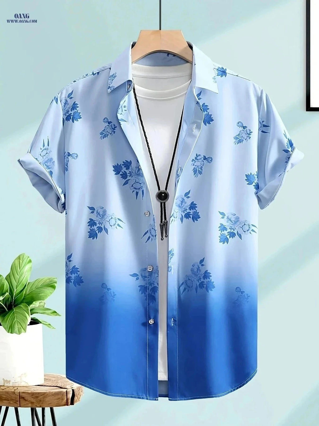 WISH A HORSE Men's Floral Gradient Short Sleeve Shirt - Casual Summer Fit   OAXG White / FR S