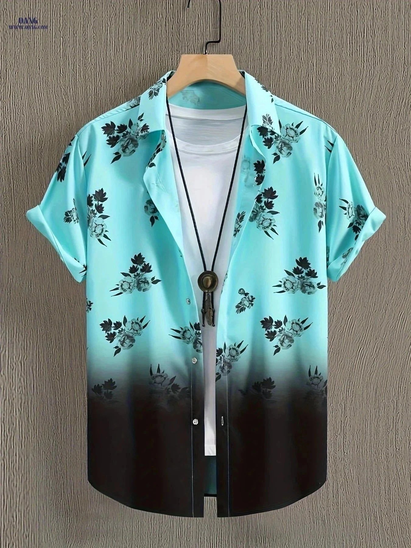 WISH A HORSE Men's Floral Gradient Short Sleeve Shirt - Casual Summer Fit   OAXG White / FR S