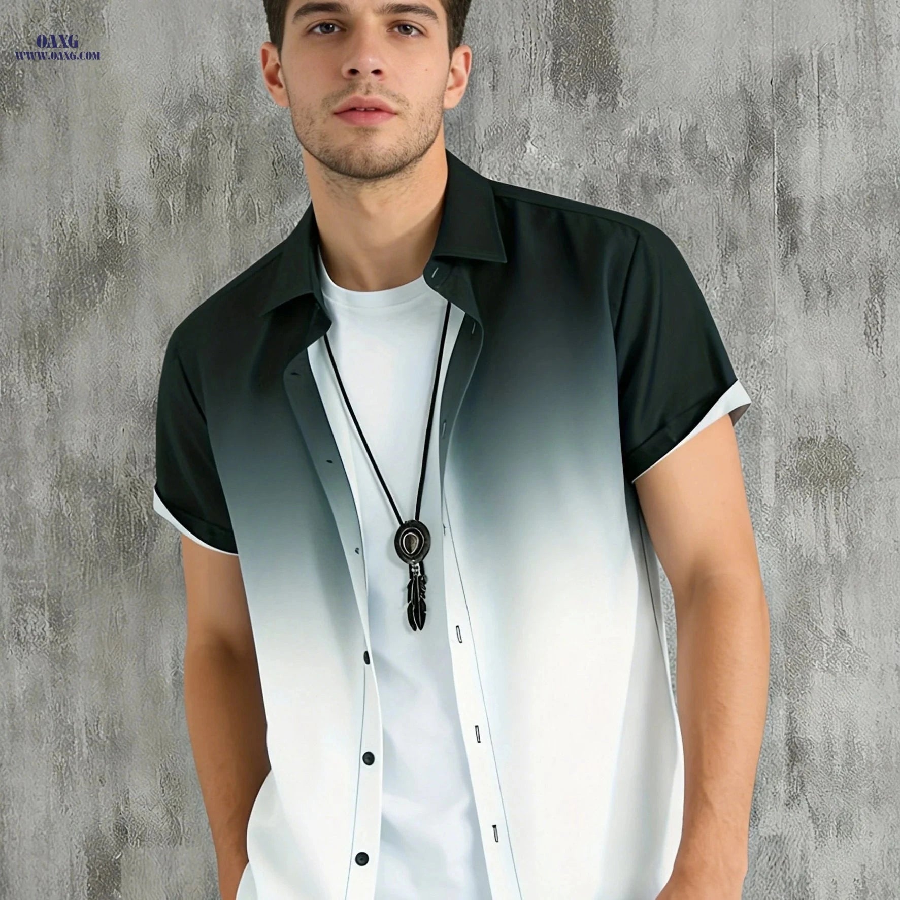 WISH A HORSE Men’s Gradient Casual Shirt - 100% Polyester, Machine Washable   OAXG 