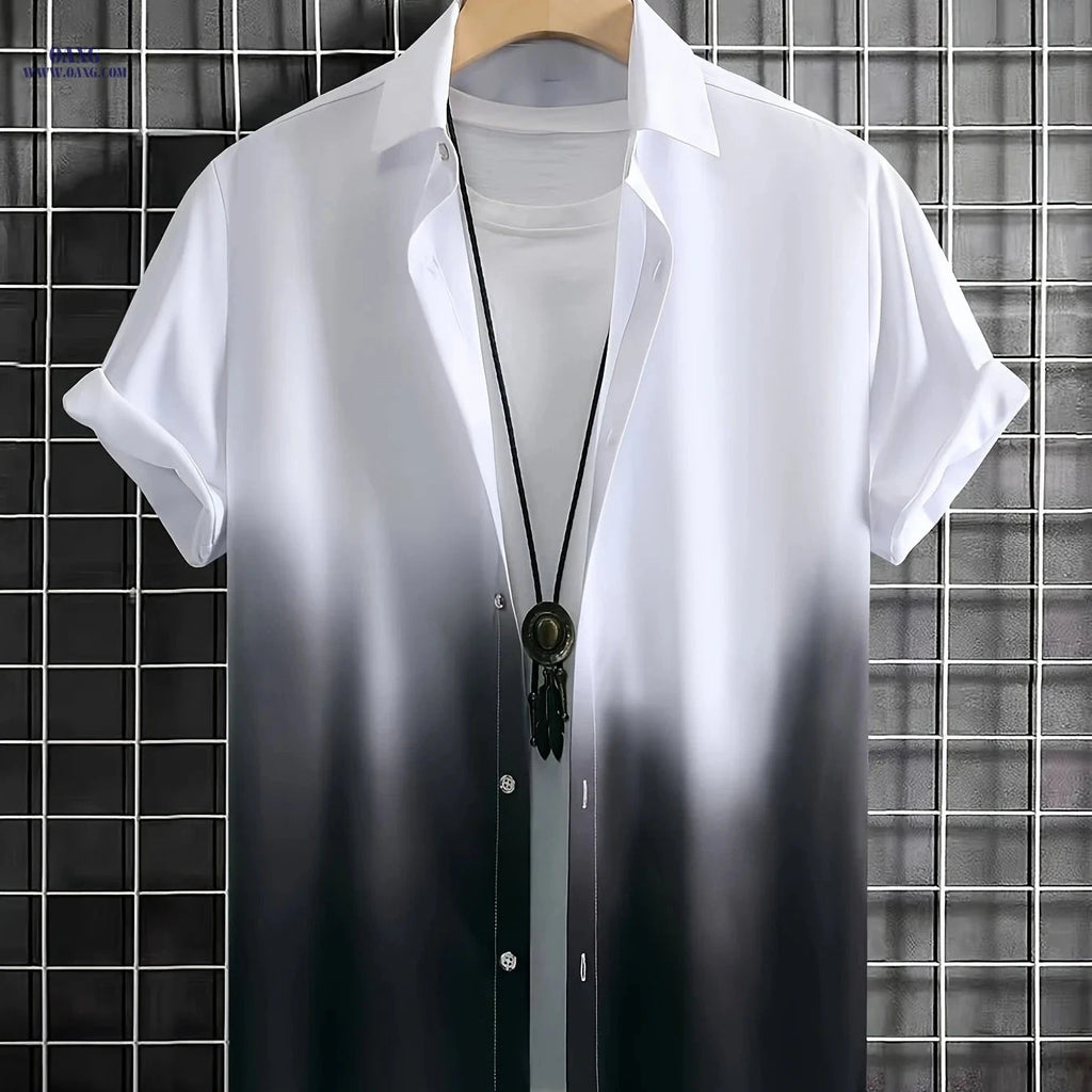 WISH A HORSE Men’s Gradient Casual Shirt - 100% Polyester, Machine Washable   OAXG White / FR S