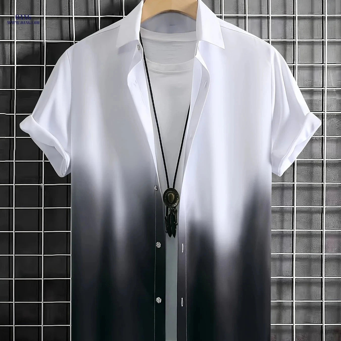 WISH A HORSE Men’s Gradient Casual Shirt - 100% Polyester, Machine Washable   OAXG White / FR S