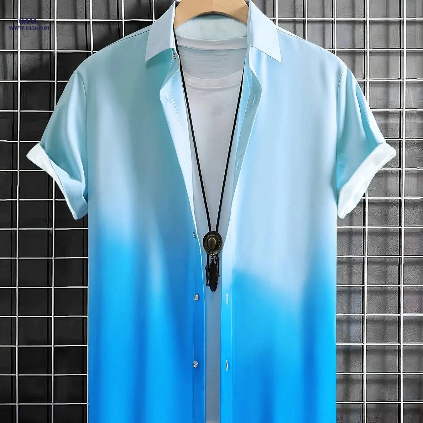 WISH A HORSE Men’s Gradient Casual Shirt - 100% Polyester, Machine Washable   OAXG White / FR S