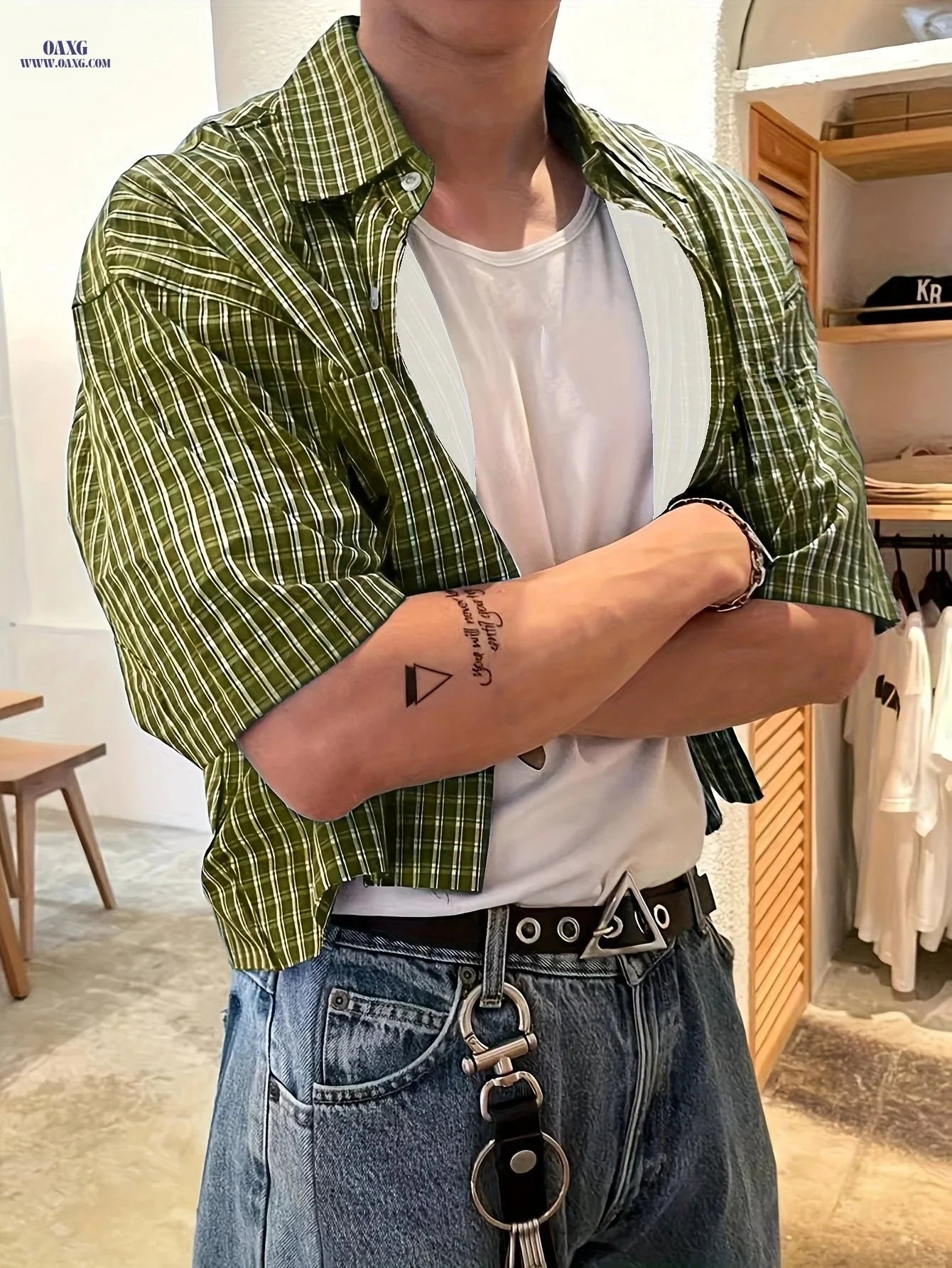 WISH A HORSE Men's Plaid Short-Sleeve Shirt - Casual Spring & Summer Wear   OAXG 